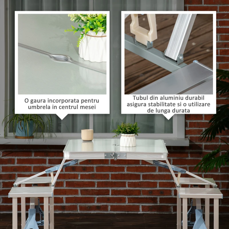 Outsunny Masa de camping pliabila portabila argintiu