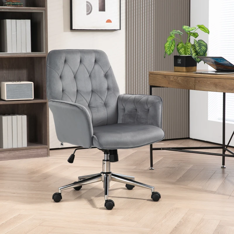 Vinsetto Linen Computer Chair with Armrest, Modern Swivel Chair with Adjustable Height, Dark Grey