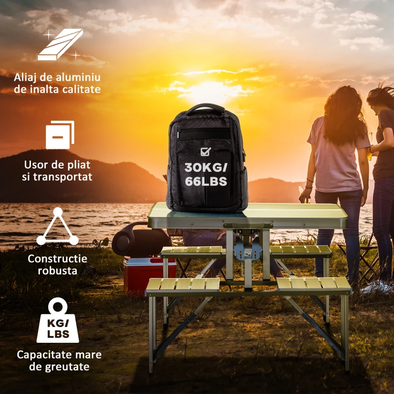 Outsunny Masa de camping pliabila portabila argintiu