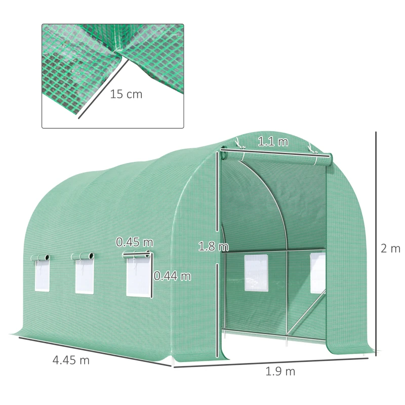 Outsunny Seră cu Acoperiș Rotunjit din PE, 4,5x2x2 m, Verde