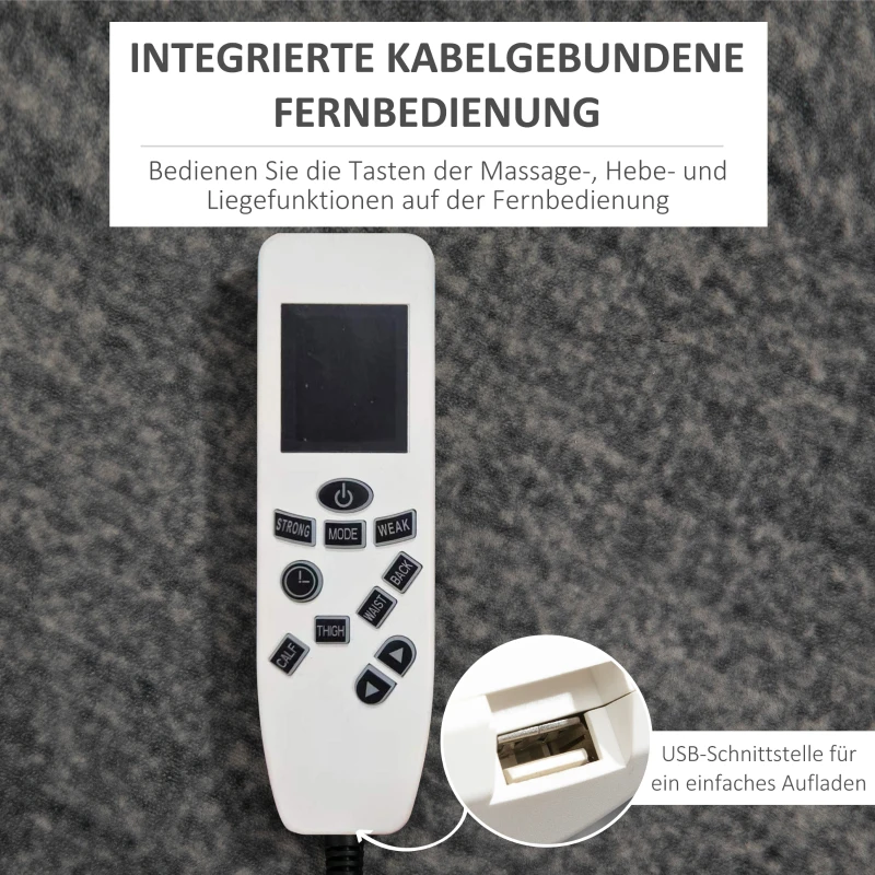 HOMCOM Fotel z pomocą do wstawania, fotel masujący z podnóżkiem, fotel relaksacyjny do 150 kg