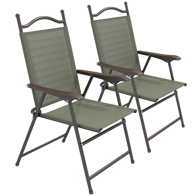 Outsunny Set of Two Folding Garden Chairs, with Fabric Mesh Seats - Dark Brown