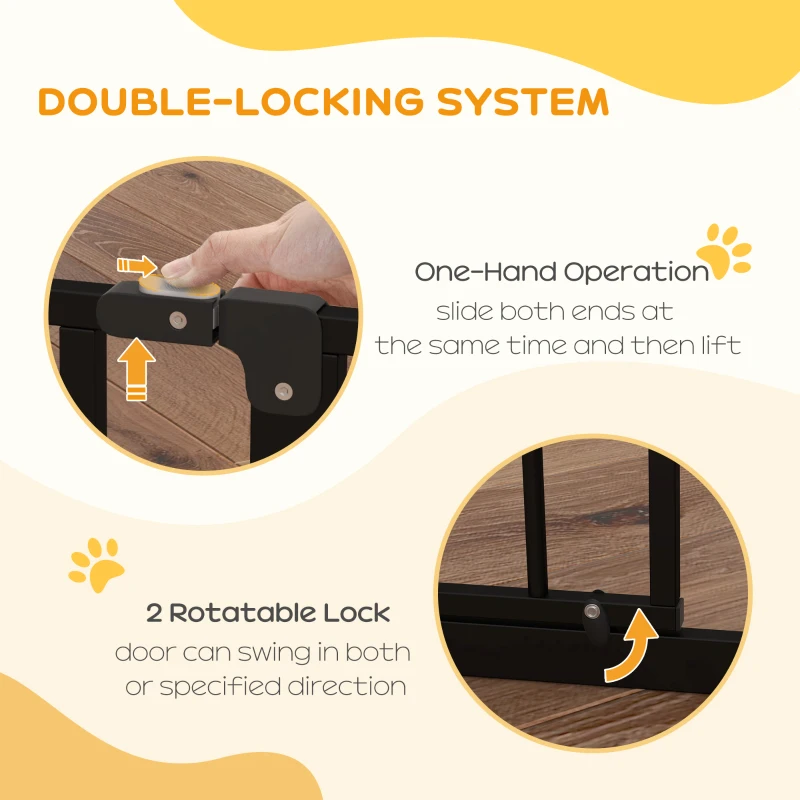 PawHut Wide Dog Safety Gate, with Door Pressure, for Doorways, Hallways, Staircases - Black