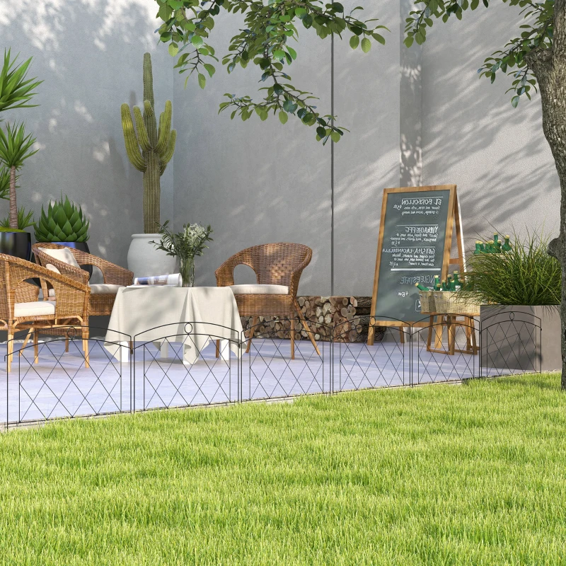 Outsunny Metal Decorative Outdoor Picket Fence Panels Set of 6, Black