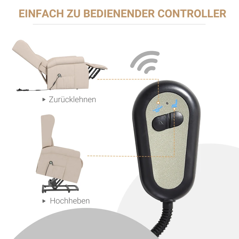 HOMCOM Fotel Relax z funkcją pomocy przy wstawaniu, leżenie, do 200kg, 72,5x94x109cm, kremowy