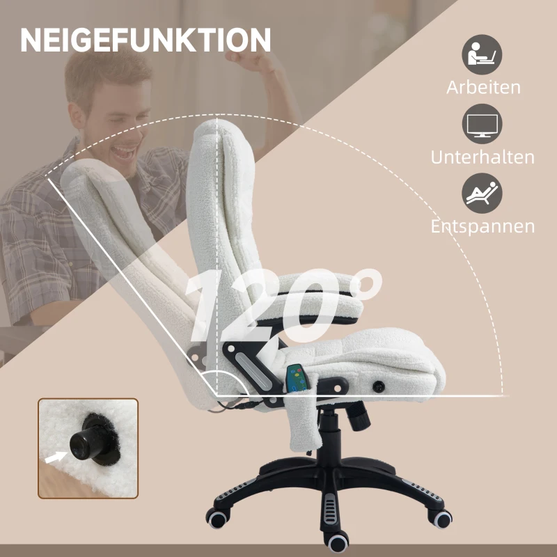 Vinsetto Bureaustoel met massagefunctie, verstelbaar in hoogte, 67 x 74 x 107-116 cm, wit(m-6)