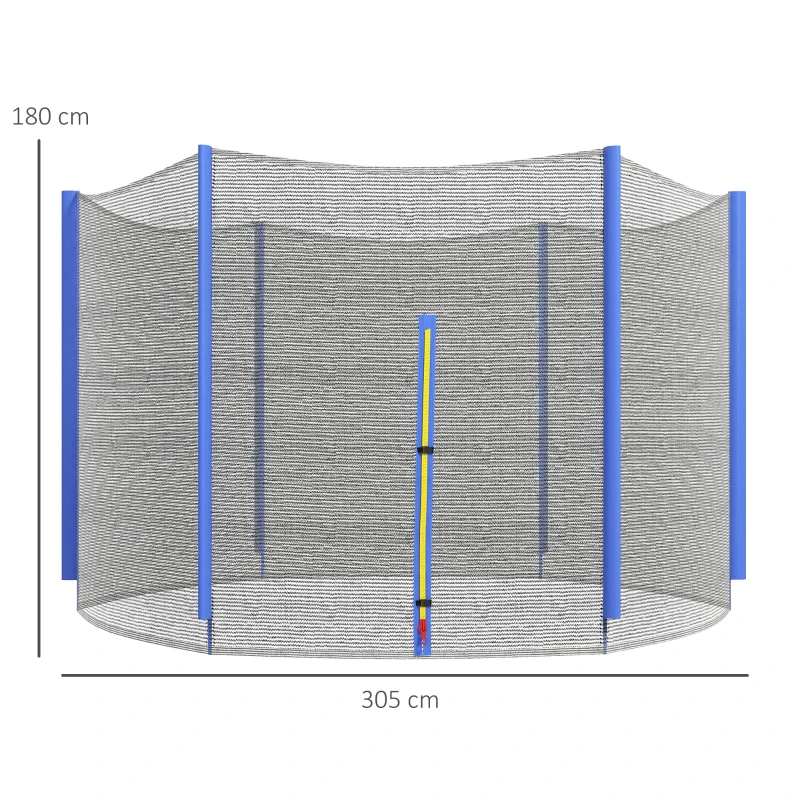 SPORTNOW Rete di Protezione per Trampolini a 6 Pali con Ingresso con Cerniera, in PE, Ø305x180 cm, Nero e Blu