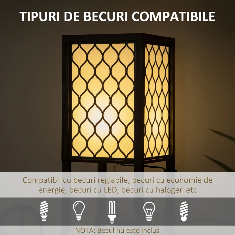 HOMCOM Lampa de podea coloana din MDF si plastic PP cu 2 rafturi, pentru camera de zi, studiu si dormitor, 26x26x156cm, alb si negru
