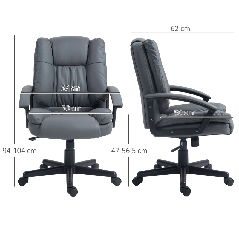 HOMCOM Office Chair - Faux Leather Computer Desk Chair, Mid Back Executive Chair with Swivel Rolling Wheels and Adjustable Height for Home Study, Dark Grey(m-3)