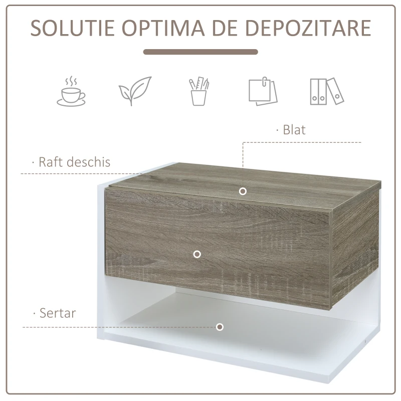 HOMCOM set 2 noptiere suspendate, 46x30x30 cm