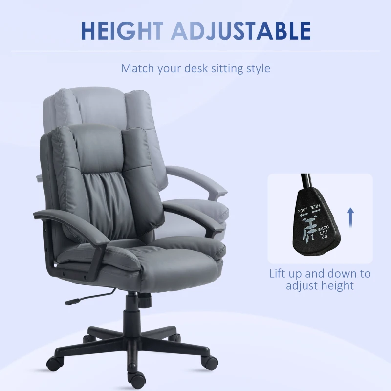 HOMCOM Office Chair - Faux Leather Computer Desk Chair, Mid Back Executive Chair with Swivel Rolling Wheels and Adjustable Height for Home Study, Dark Grey(m-4)