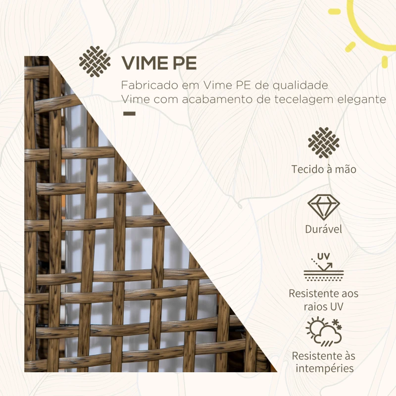 Outsunny Candeeiro Solar de Vime Sintético com Luzes LED Ligar/Desligar Automático para Varanda Pátio 15,5x15,5x46cm Marrom Areia