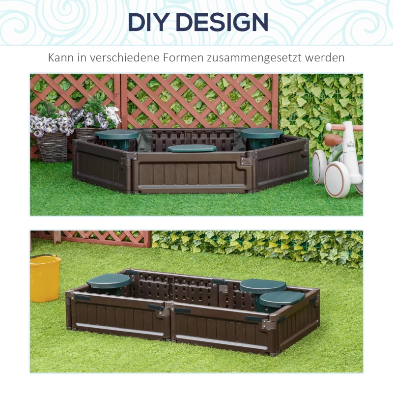Outsunny Zandbak voor kinderen, modulair ontwerp, inclusief deksel, 4 zitplaatsen, Φ120 x 21 cm, Bruin
