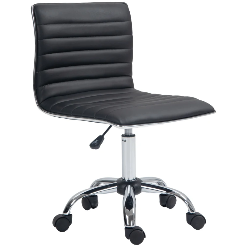 HOMCOM Adjustable Swivel Office Chair with Armless Mid-Back in PU Leather and Chrome Base - Black