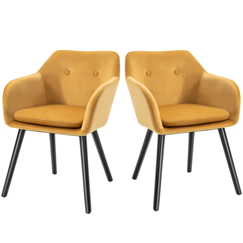 HOMCOM Set de 2 scaune cu cotiere 54x56x74cm, galben