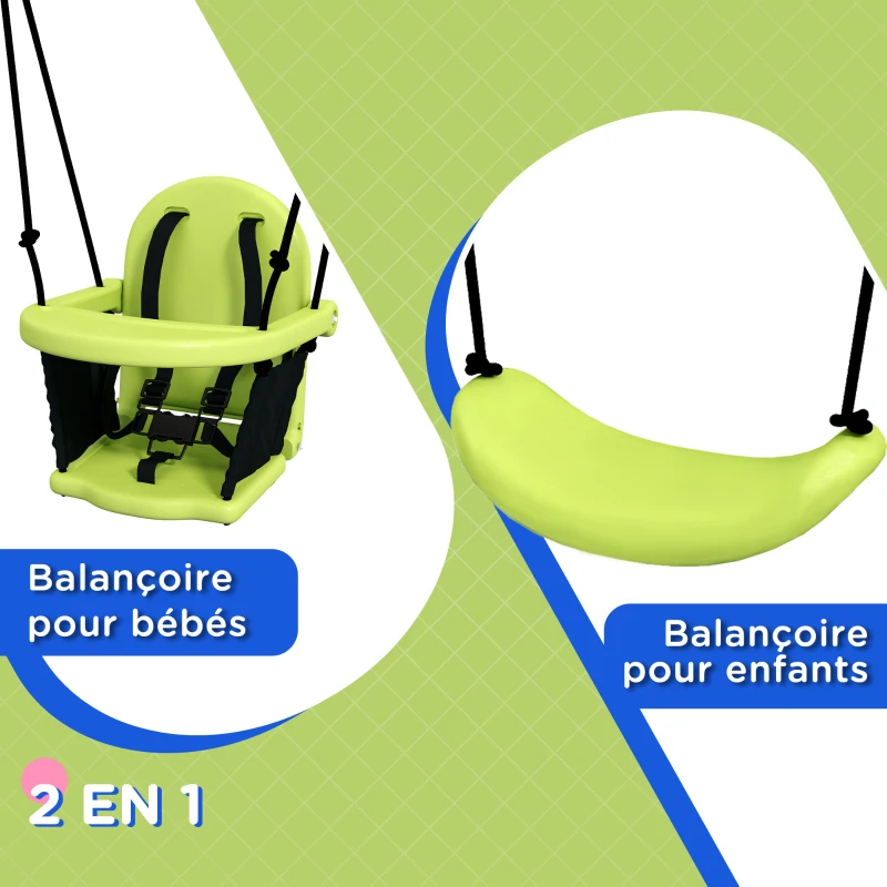 Outsunny Balançoire portique balançoire 2 en 1 pour bébé ceinture de sécurité à 5 points intérieure extérieure vert
