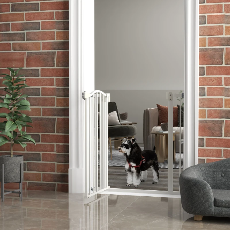PawHut Pressure Fit Dog Stair Gate No Drilling Safety Gate Auto Close for Doorways, Hallways, 74-80cm Adjustable, 78cm Tall, White