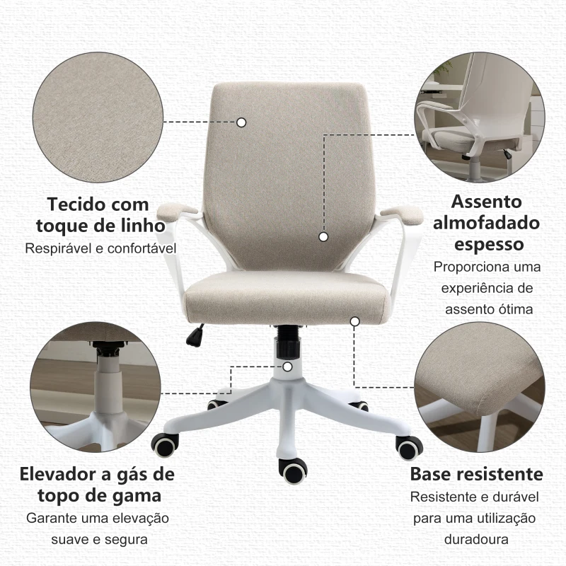 Vinsetto Cadeira de Escritório Ergonómica Giratória e com Altura Ajustável e Suporte Lombar 62x69x92-100 cm Bege