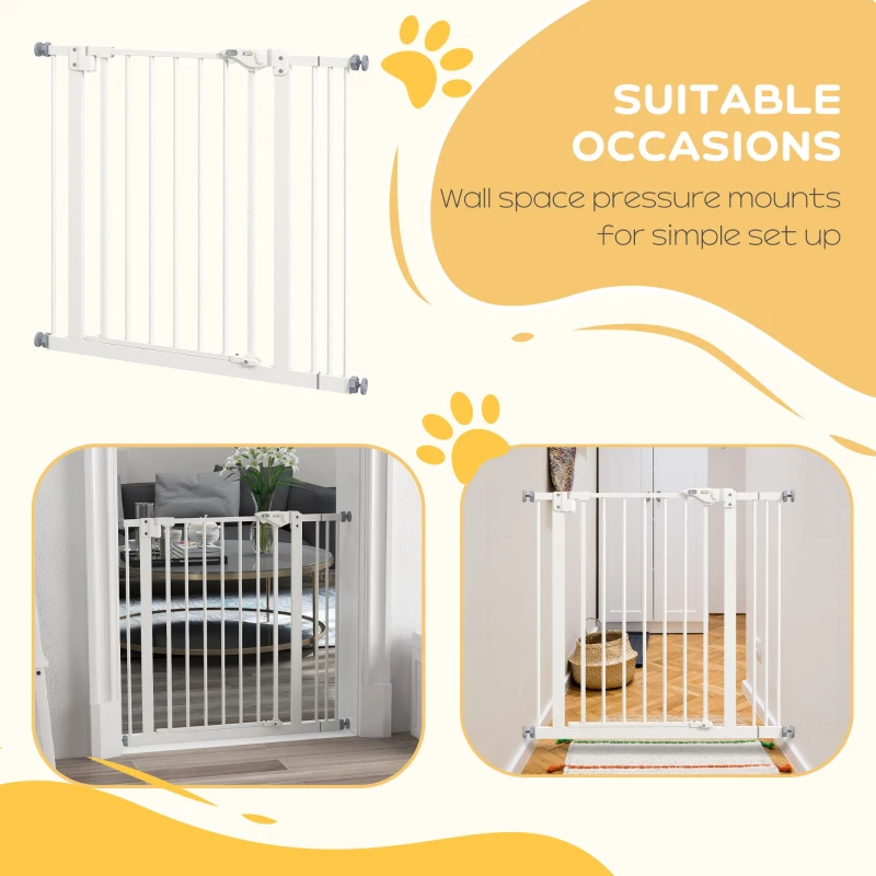 PawHut 74-87cm Extendable Dog Gate, Wide Adjustable, Auto-closing, Metal  White