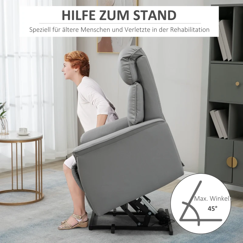 HOMCOM Opstaande stoel Relaxstoel TV-stoel, inclusief kabelafstandsbediening, 1 zijvak, 80 x 94 x 104 cm, Grijs