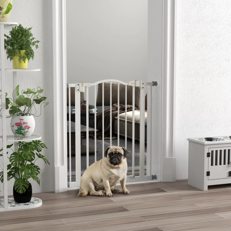 PawHut Pressure Fit Dog Stair Gate No Drilling Safety Gate Auto Close for Doorways, Hallways, 74-80cm Adjustable, 78cm Tall, White