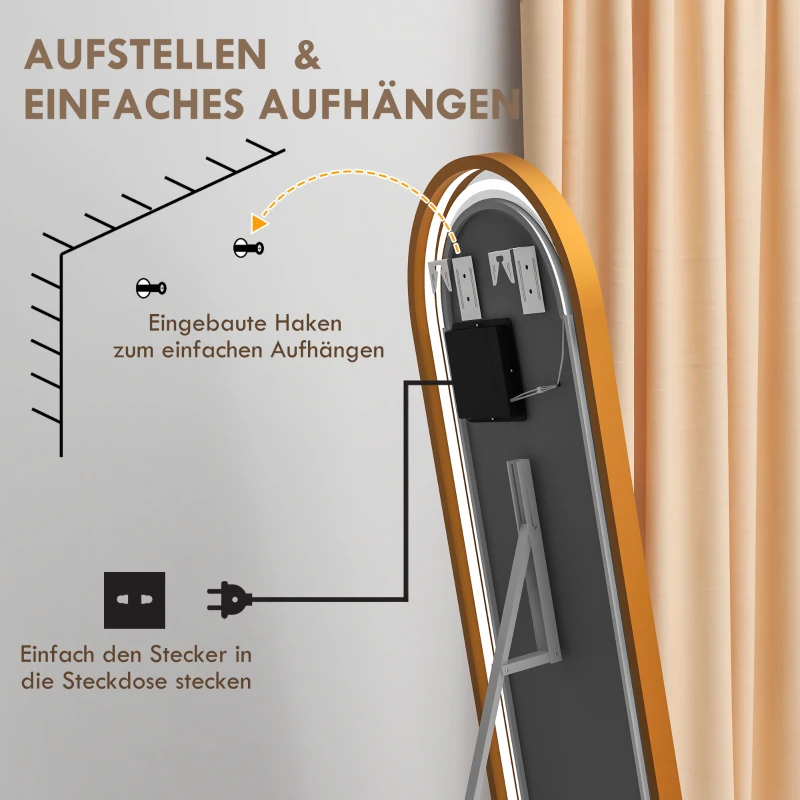 HOMCOM Staande spiegel Wandspiegel Volledige lengte spiegel inclusief wandbevestiging, 50 x 4 x 1515 cm, Zwart