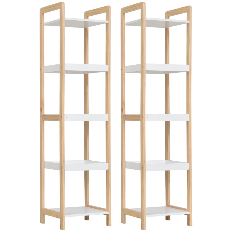 HOMCOM Lot de 2 étagères en bambou de salle de bain étagère Debout 6 paniers + 4 étagères dim. 32L x 30l x 130H cm Beige Blanc