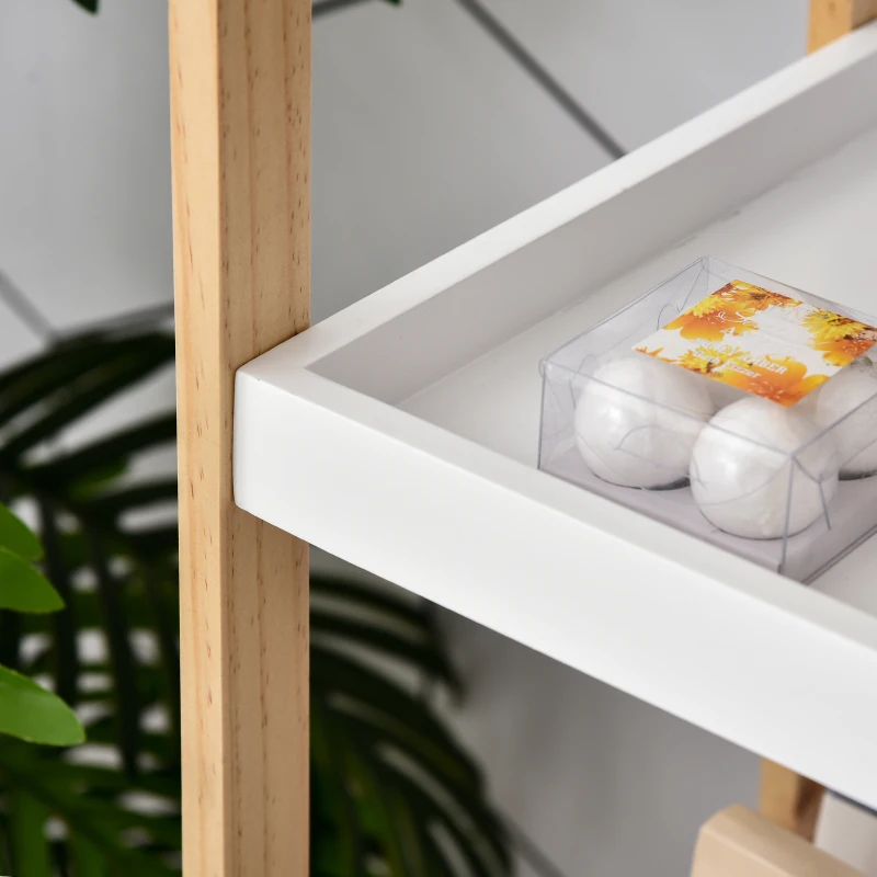 HOMCOM Lot de 2 étagères en bambou de salle de bain étagère Debout 6 paniers + 4 étagères dim. 32L x 30l x 130H cm Beige Blanc