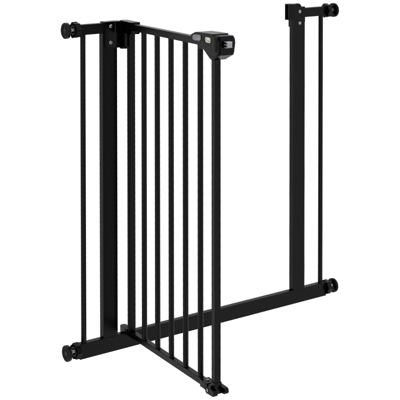 PawHut 74-80cm Extendable Dog Gate, Metal, Wide Adjustable Black