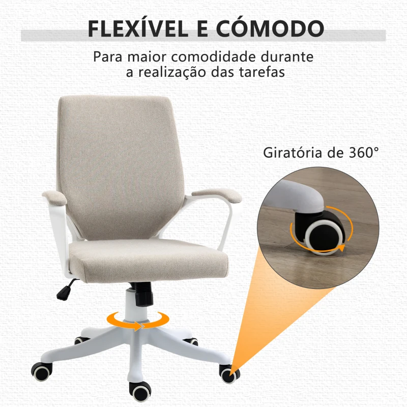 Vinsetto Cadeira de Escritório Ergonómica Giratória e com Altura Ajustável e Suporte Lombar 62x69x92-100 cm Bege