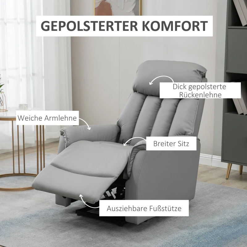 HOMCOM Opstaande stoel Relaxstoel TV-stoel, inclusief kabelafstandsbediening, 1 zijvak, 80 x 94 x 104 cm, Grijs