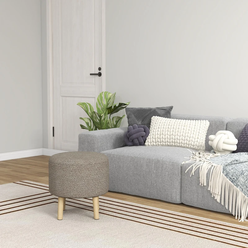 HOMCOM Round Linen-Look Storage Ottoman - Light Grey