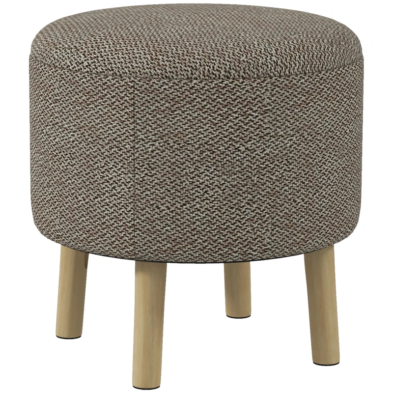 HOMCOM Round Linen-Look Storage Ottoman - Light Grey