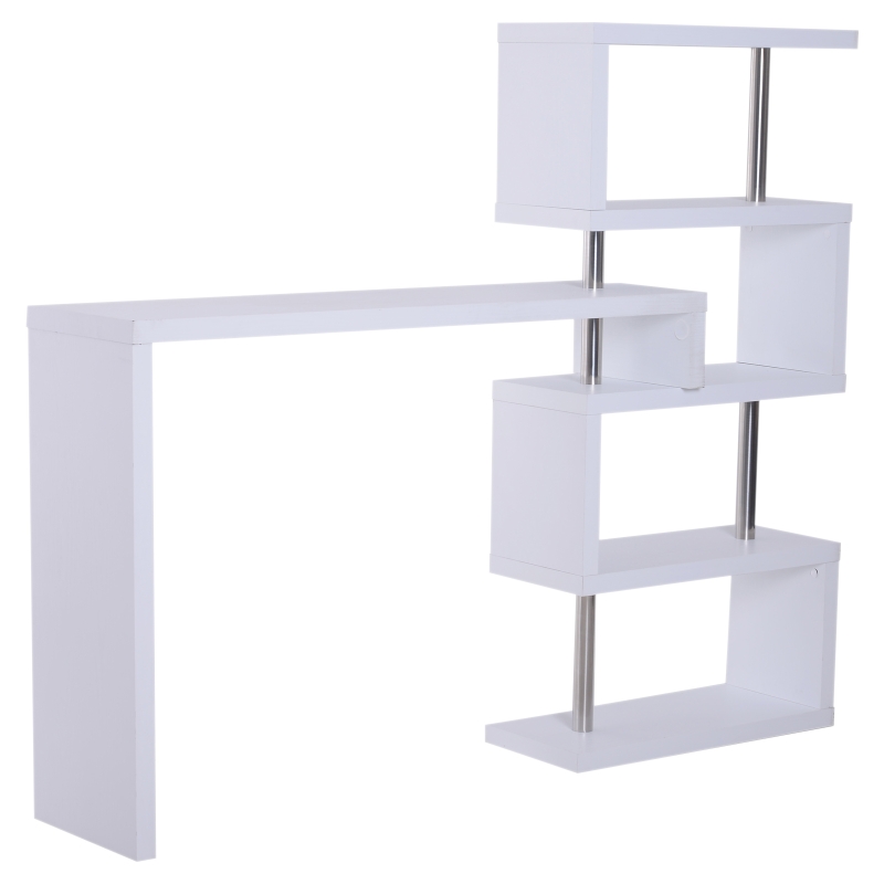 HOMCOM Birou modern cu biblioteca incorporata, Finisaj din lemn alb