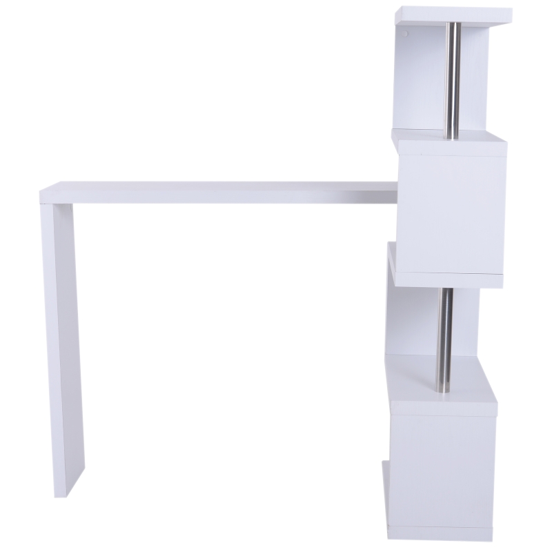 HOMCOM Birou modern cu biblioteca incorporata, Finisaj din lemn alb