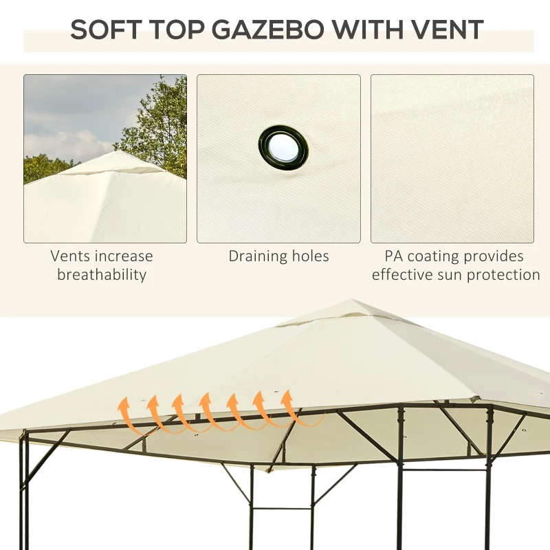 Outsunny 3 x 3m Patio Gazebo, Outdoor Gazebo Canopy Shelter with Vents Roof and Steel Decorative Columns, for Garden, Lawn, Backyard and Deck