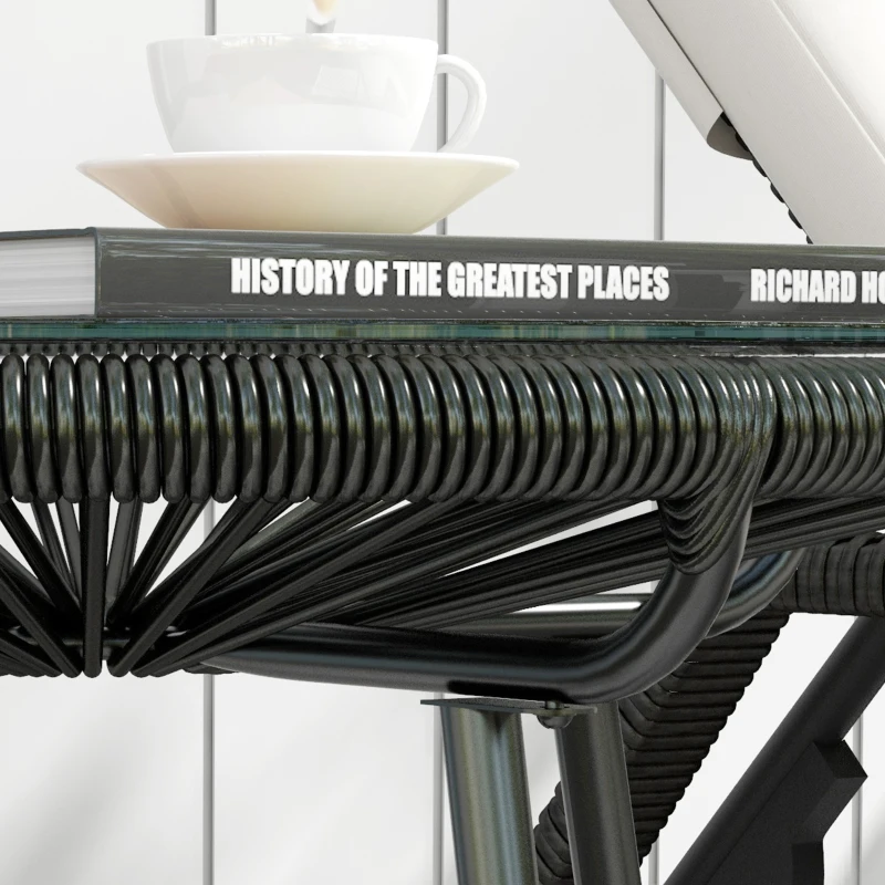 Outsunny Gartentafel in Boho-stijl voor buiten, bijzettafel van PE-rattan, gehard glas, weerbestendig, 50 cm x 50 cm x 50 cm, zwart