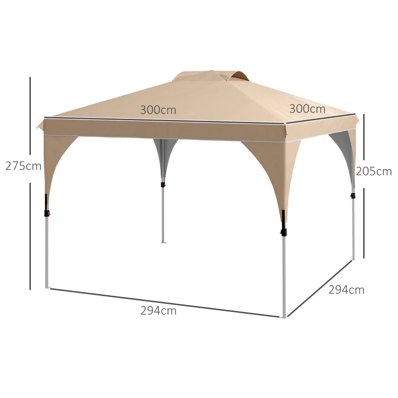 Outsunny Gazebo da Giardino 3x3 m Pieghevole con Altezza Regolabile e Borsa di Trasporto con Ruote, Beige