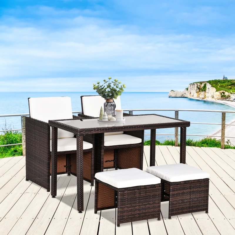 Outsunny 5 Piece Rattan Wicker Weave Sofa Set, Mixed Brown