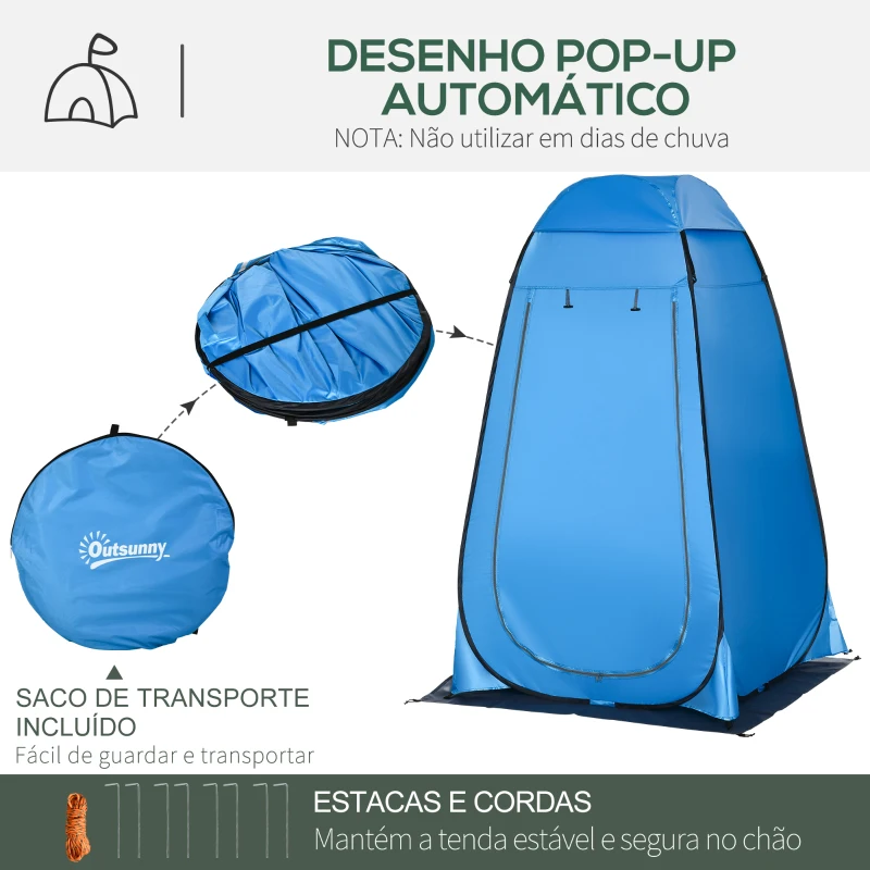Outsunny Tenda de Duche Tenda de Privacidade Portátil com 1 Gancho Bolso Bolsa de Transporte e UV20+ 126x124x189 cm Azul