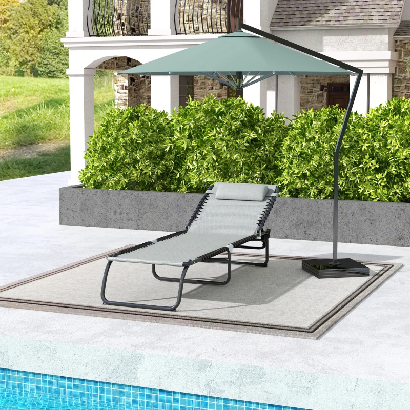 Outsunny Folding Sun Lounger, with Four-Position Back - Light Grey