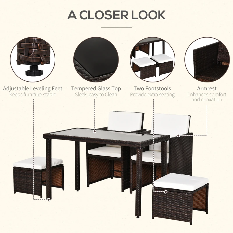 Outsunny 5 Piece Rattan Wicker Weave Sofa Set, Mixed Brown