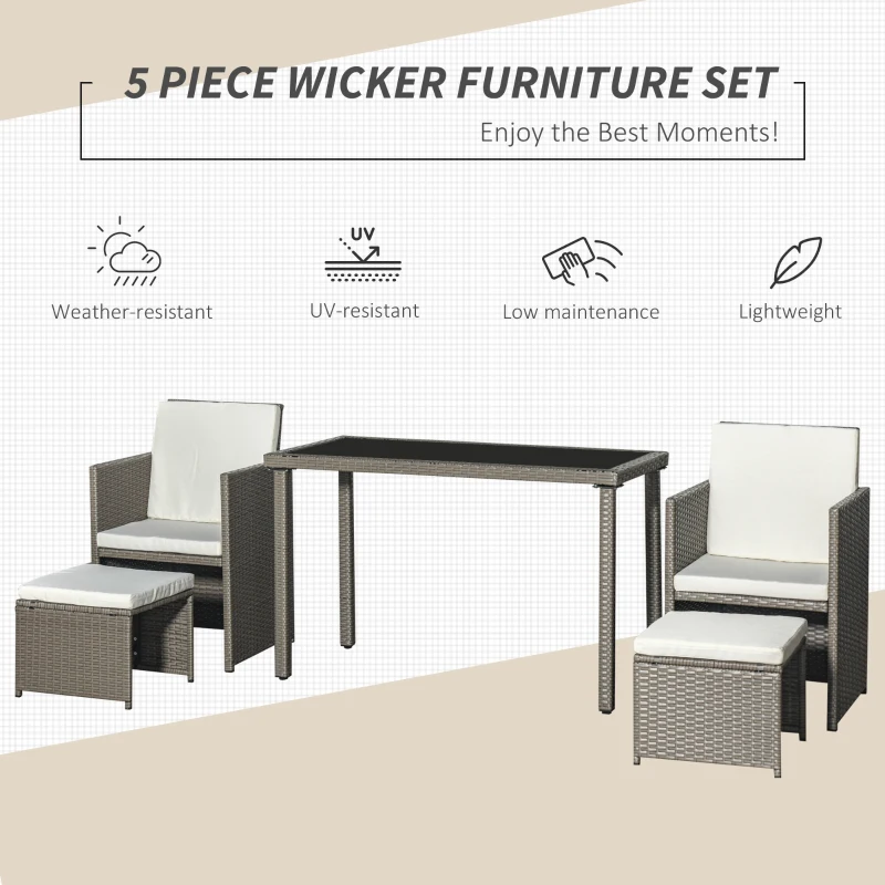 Outsunny 5 Piece Rattan Wicker Weave Sofa Set, Grey