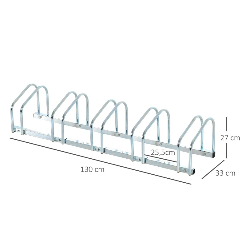 HOMCOM Bike Floor Stand, Outdoor Bike Rack, Parking Rack Bicycle Cycle Locking Stand Storage Holder Steel For 5 Bikes Silver
