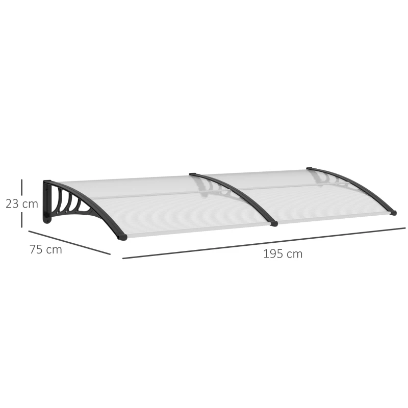 Outsunny Door Awning, 75 x 195 cm Polycarbonate Cover for Window, Front Door, Outdoor, Patio, UV Rain Snow Protection Shelter, Clear(m-3)