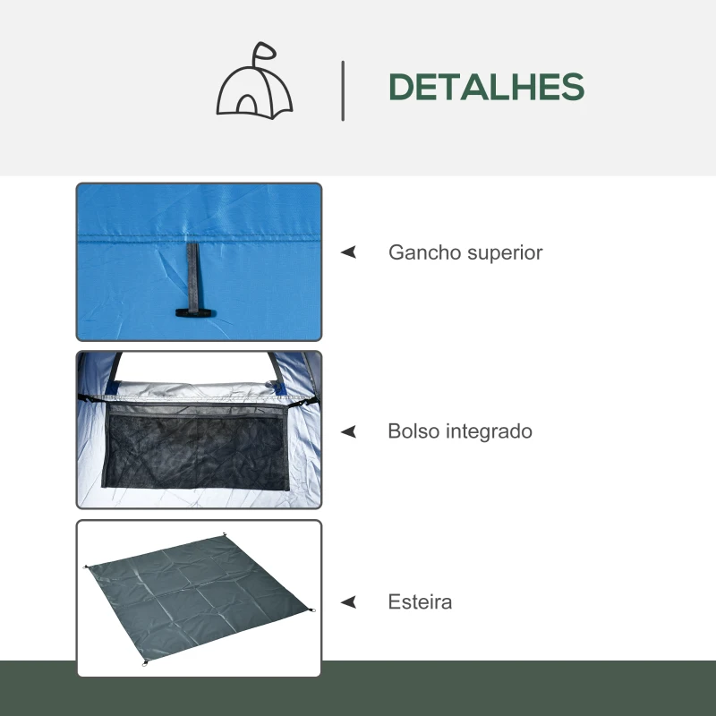 Outsunny Tenda de Duche Tenda de Privacidade Portátil com 1 Gancho Bolso Bolsa de Transporte e UV20+ 126x124x189 cm Azul