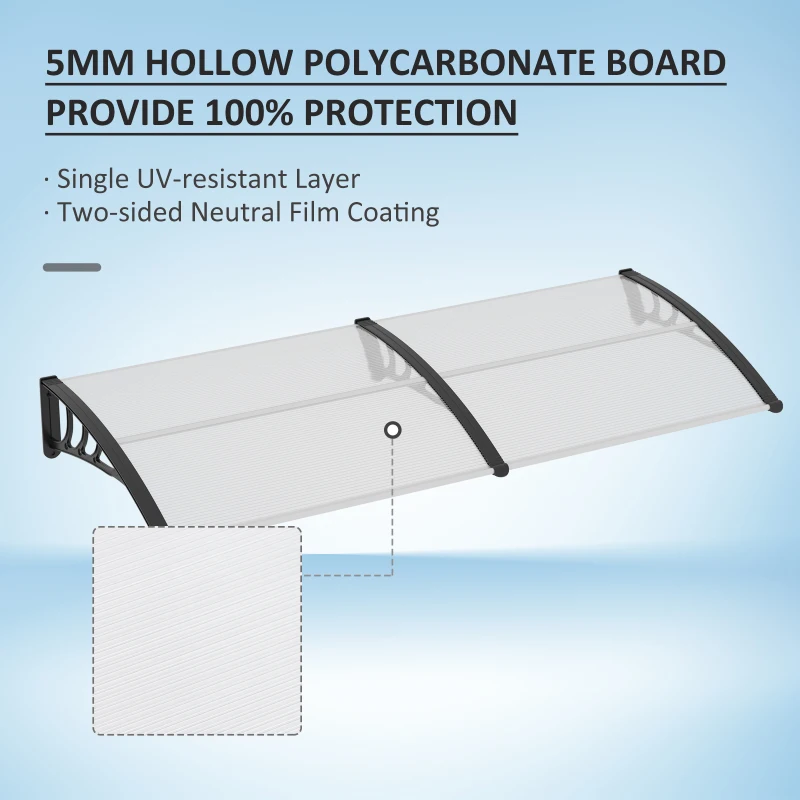 Outsunny Door Awning, 75 x 195 cm Polycarbonate Cover for Window, Front Door, Outdoor, Patio, UV Rain Snow Protection Shelter, Clear(m-4)