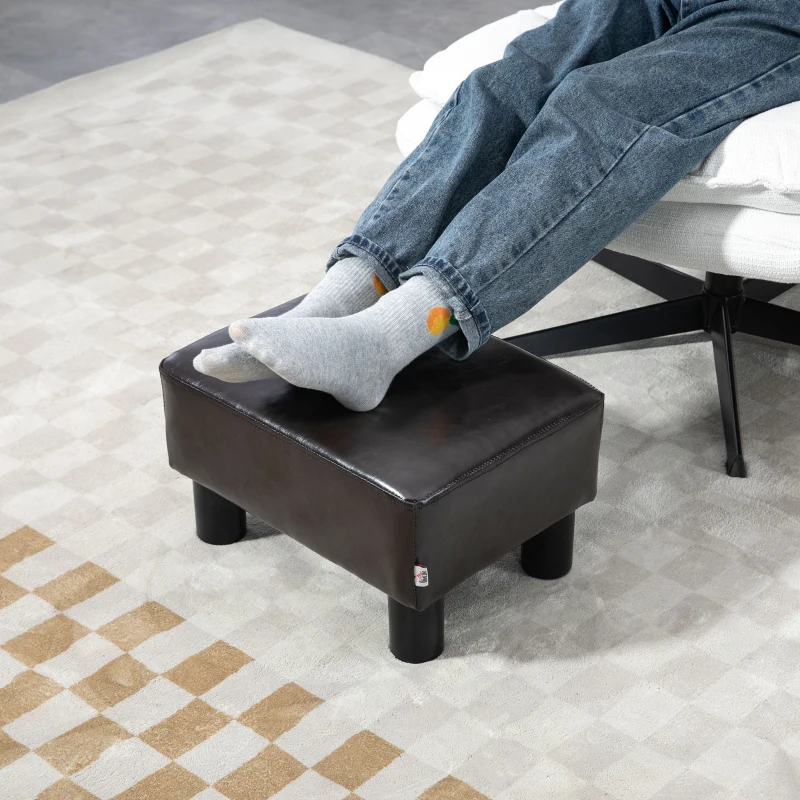 HOMCOM PU Leather Footstool Ottoman Cube with 4 Plastic Legs, Brown(m-6)