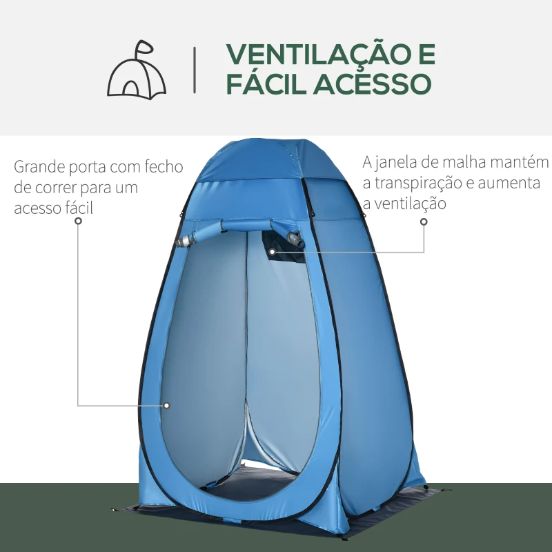 Outsunny Tenda de Duche Tenda de Privacidade Portátil com 1 Gancho Bolso Bolsa de Transporte e UV20+ 126x124x189 cm Azul