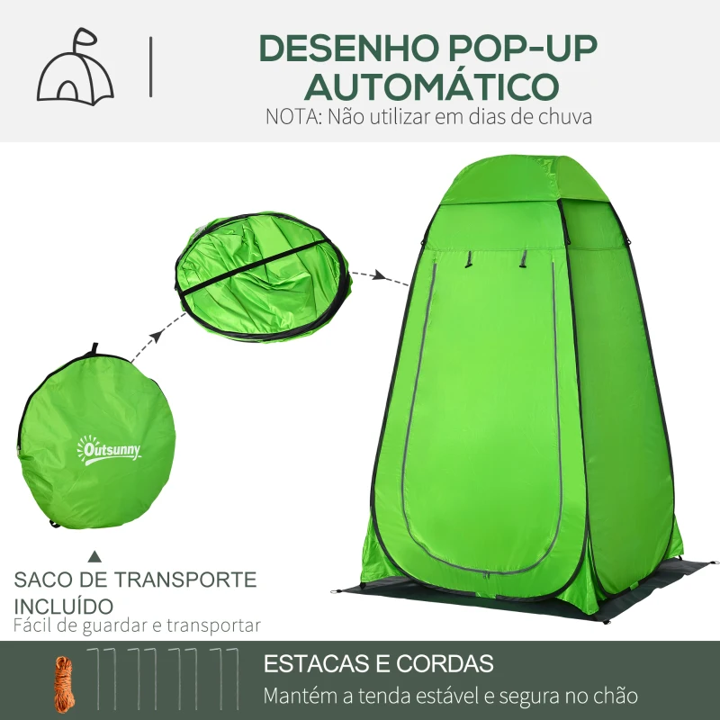 Outsunny Tenda de Duche Tenda de Privacidade Portátil com 1 Gancho Bolso Bolsa de Transporte e UV20+ 126x124x189 cm Verde